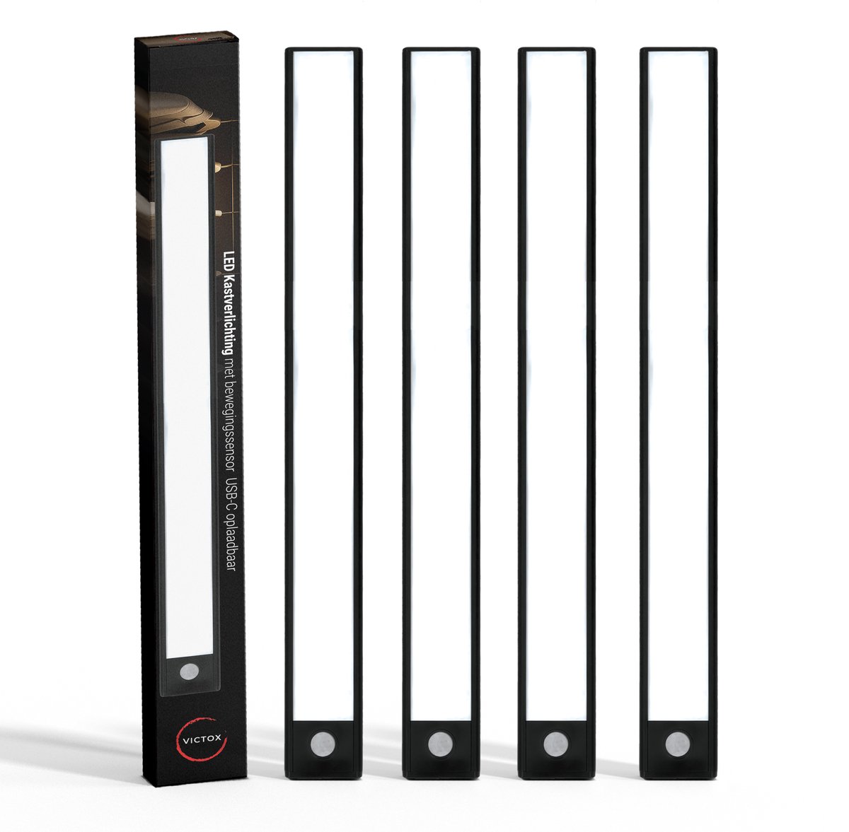 LED Kastverlichting met bewegingssensor - 4 x 40 cm - USB-C Oplaadbaar - 3 Kleurtemperaturen - Magnetisch - Draadloos - Zwart (4-PACK)