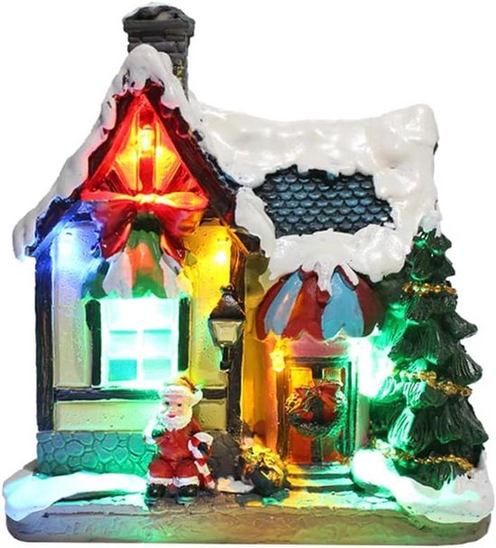TheLau - Kerstdorp met LED-verlichting en sneeuwdecoratie - Miniatuur kersthuis voor tafel - Kunstharde kerstscène