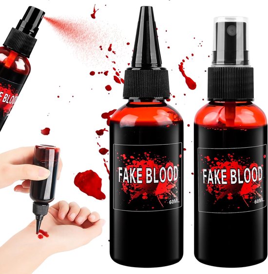 Faux sang d'Halloween - 60 ml - 2 pièces - Sang de film - Sang de vampire - Sang de zombie - Carnaval - Plaies simulées - Lavable et sûr