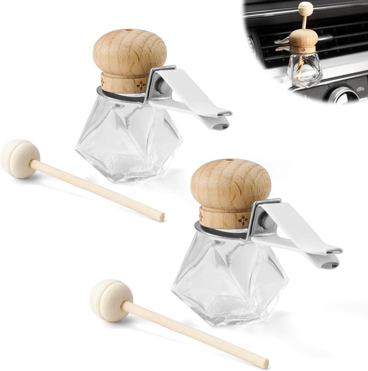 Pack of 2 Essential Oil Car Diffuser - 10 ml Elegant Fragrance Bottle - Duurzaam en Decoratief voor Auto, Kantoor en Thuis