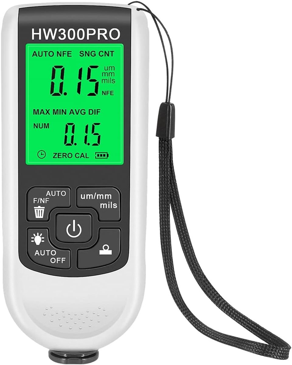 HW-300PRO Hoognauwkeurige laagdiktemeter - Fe/NFe-sonde - Dieptemeter voor autolak - Automatische detectie van laklagen - Wit