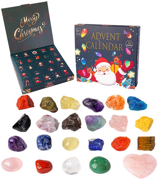 Calendrier De L'Avent 2025 Pierres Précieuses – 24 Cristaux Naturels, Fossiles Et Minéraux, Pour Enfants, Collection Géologie, Cadeau Noël