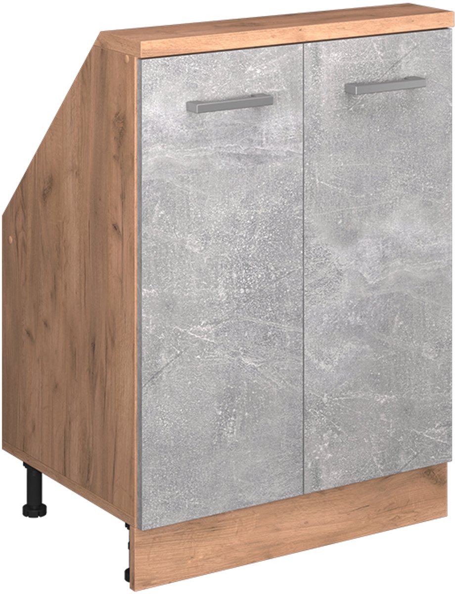 Vicco R-Line Keukenkast voor schuine wand – 60 cm met 2 deuren Beton/gouden eik