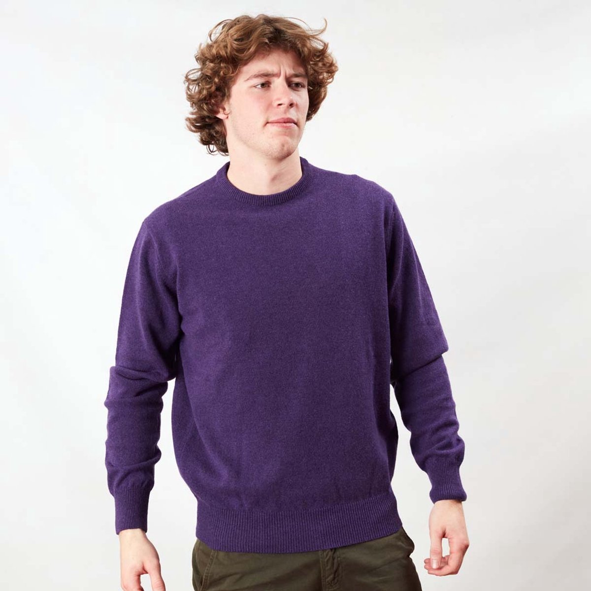Osborne Knitwear Trui met ronde hals - Sweater heren in Lamswol - Pullover Heren - Jacaranda - L