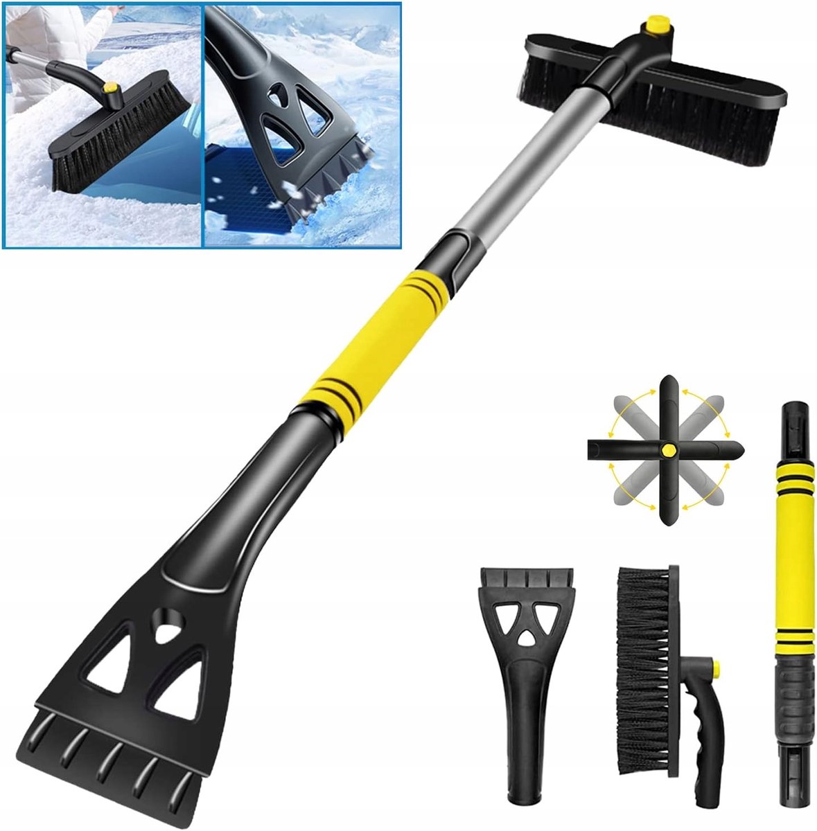 Autoruit-Ijsschep en Sneeuwborstel - 32 Inch - Intrekbare Sneeuwruimer - met 360° Roterende Borstel - voor Auto's, Vrachtwagens en Suv's - Geel