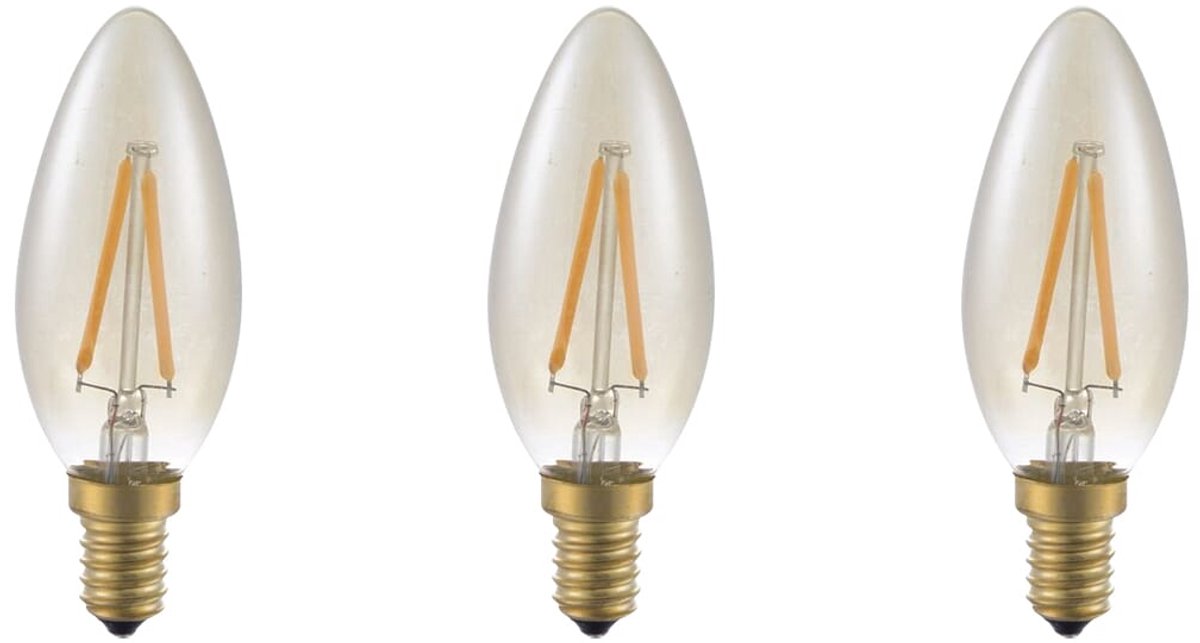 SPL E14 LED Lamp 2W Dimbaar - CRI 93 - Goud - Extra Warm Wit - 2200K - LED Filament Kaars C35 - Vervangt 11W - 3 Stuks