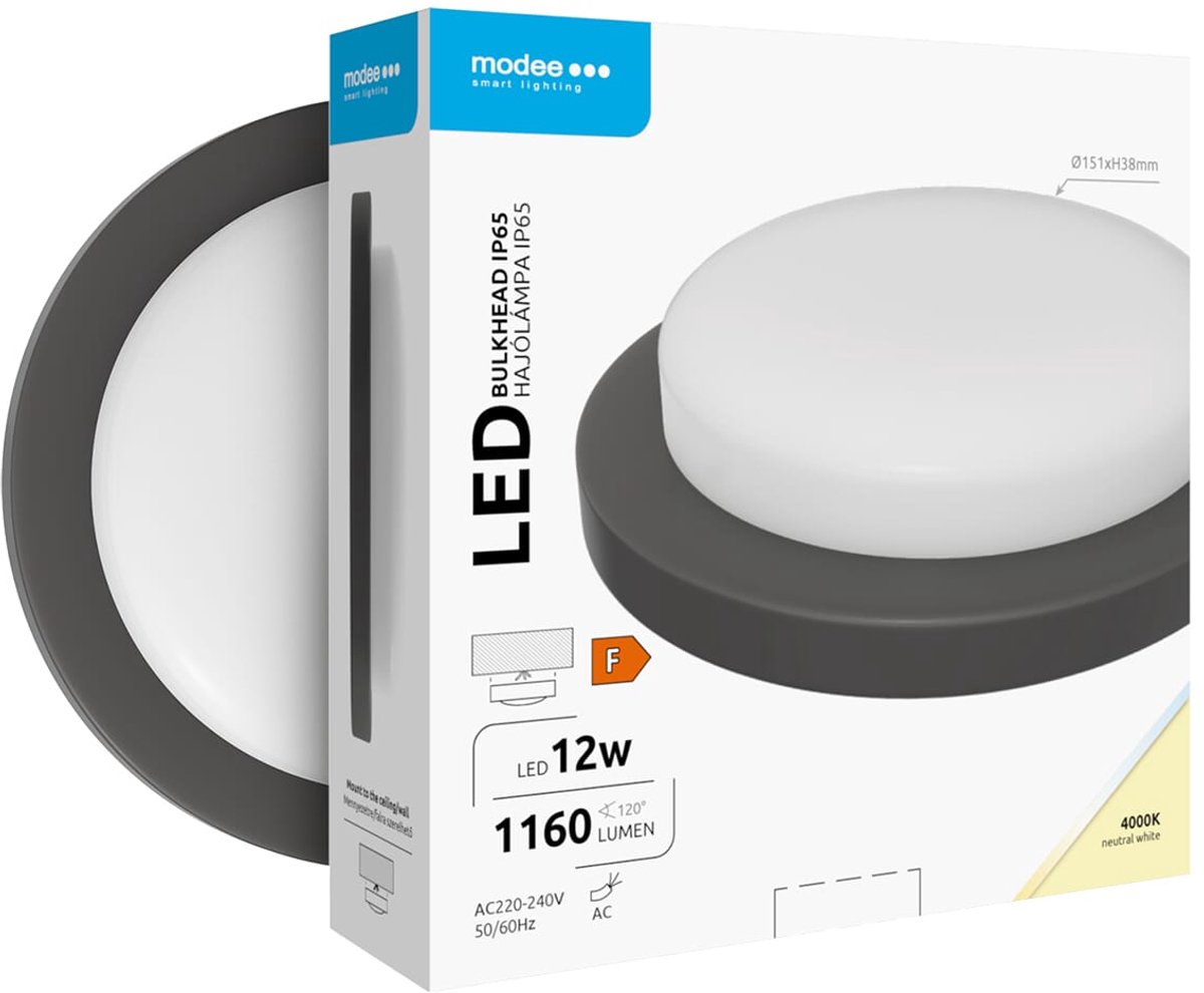 Modee Led Bulkhead Wandlamp 12W - IP65 - Ø15.1cm - Neutraal Wit - Wand-/Plafondlamp - Rond - Zwart