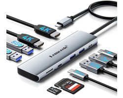 Lemorele TC91 – 10-in-1 USB-C naar Dual HDMI Adapter – 4K@30Hz – 100W PD – USB 3.0 & SD/TF Kaartlezer – Thunderbolt 3/4 Compatibel – Voor Laptop & Switch