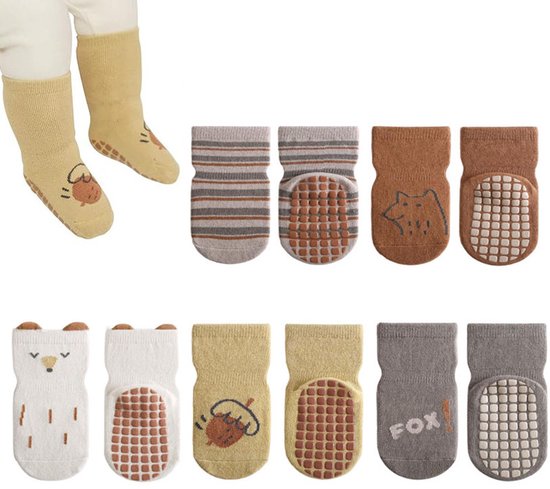 Lot de 5 paires de chaussettes bébé - Chaussettes d'intérieur antidérapantes à pois pour Bébé - Chaussettes printemps-automne Kinder - Joli ensemble de chaussettes chaudes - Chaussettes d'intérieur pour enfants de 0 à 1 an