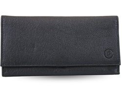 Dames Portemonnee Echt Leer Zwart - Overslagportemonnee - Leren Beurs - RFID bescherming - Cadeau voor Vrouw