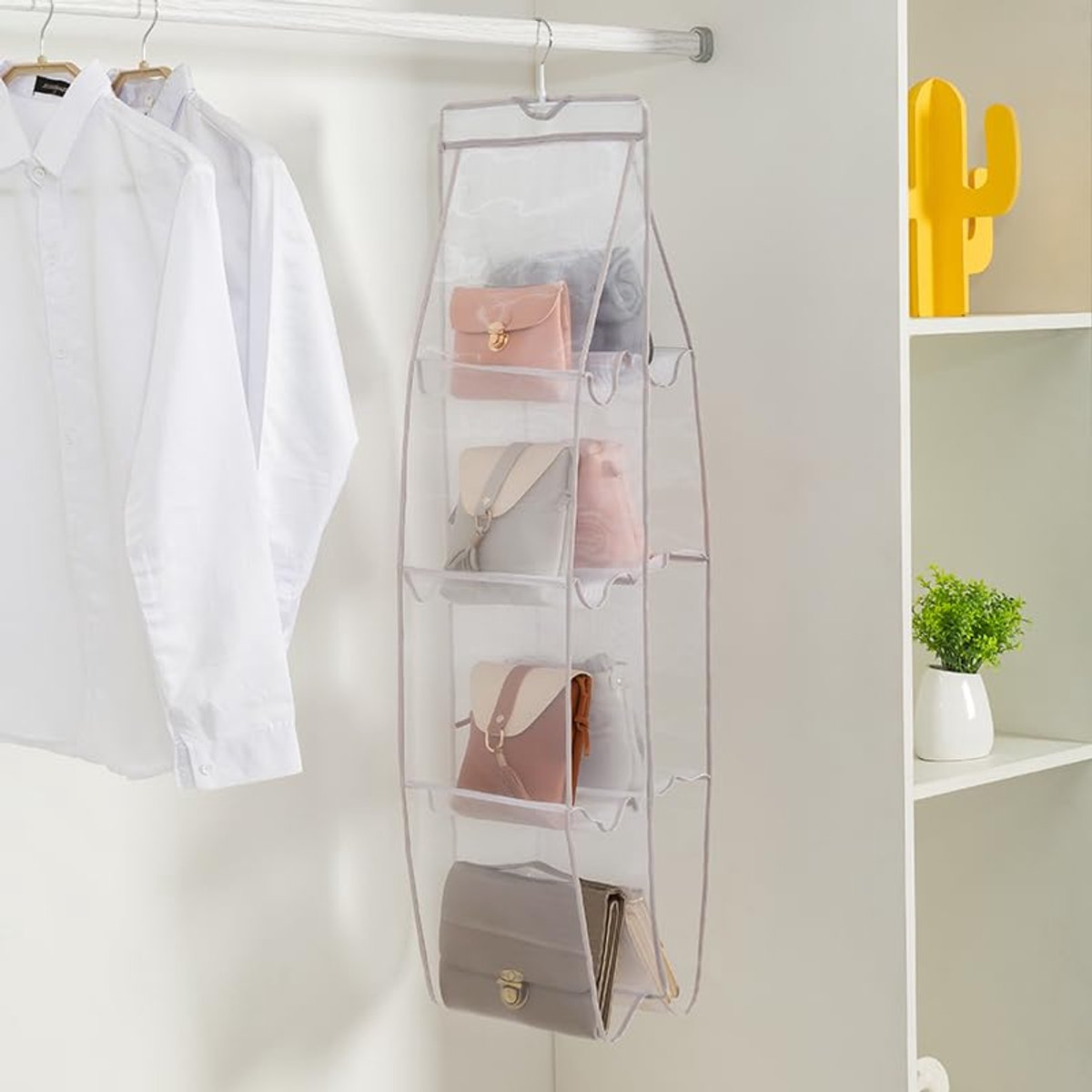 Hanging Handbag Organizer met 8 Vakken - Ruimtebesparende Wallet Houder voor Kledingkast