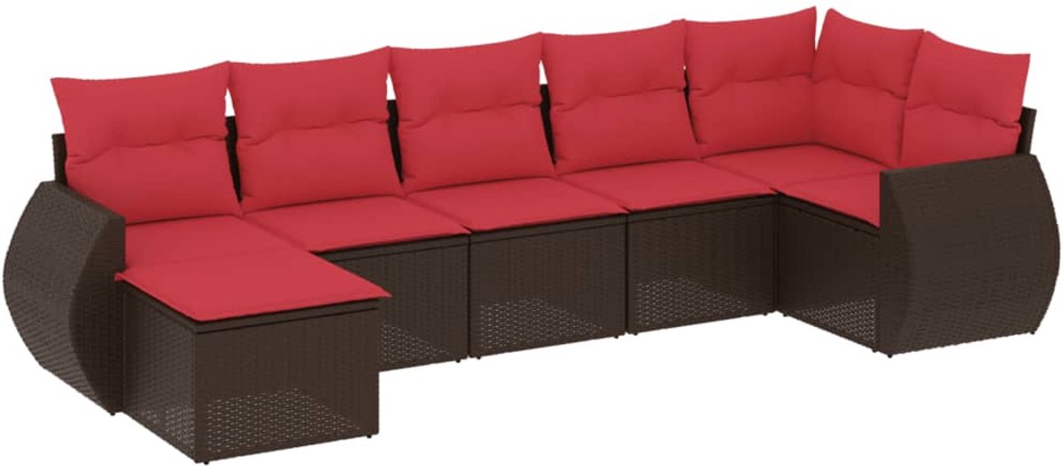 vidaXL - 7-delige - tuinbankset - met - kussens, - bruin - polyrotan
