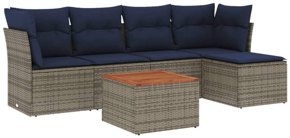 vidaXL - 6-delige - tuinbankset - met - kussens, - grijs - polyrotan