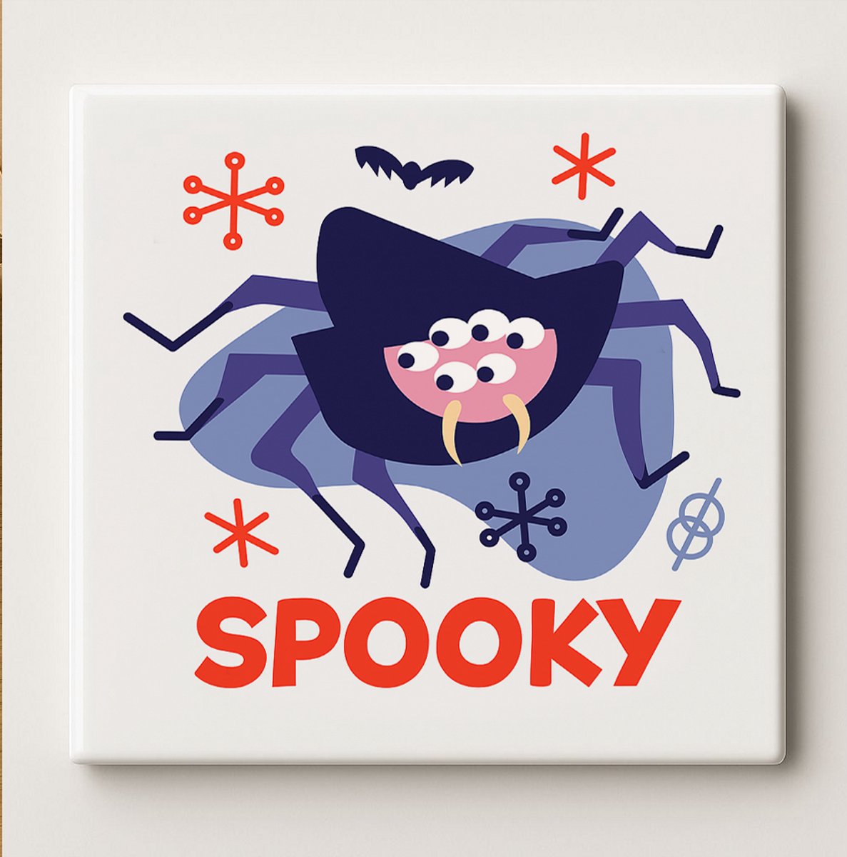 Spooky Keramische Tegel 15x15 cm – Schattige Halloween Spin Ontwerp – Leuke en Speelse Wan