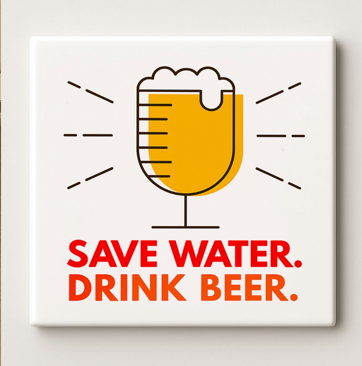 Nevolis Save Water Drink Beer 15x15 cm Tegel – Grappige en Unieke Muurdecoratie voor Thuisbars en Keukens Multi Color