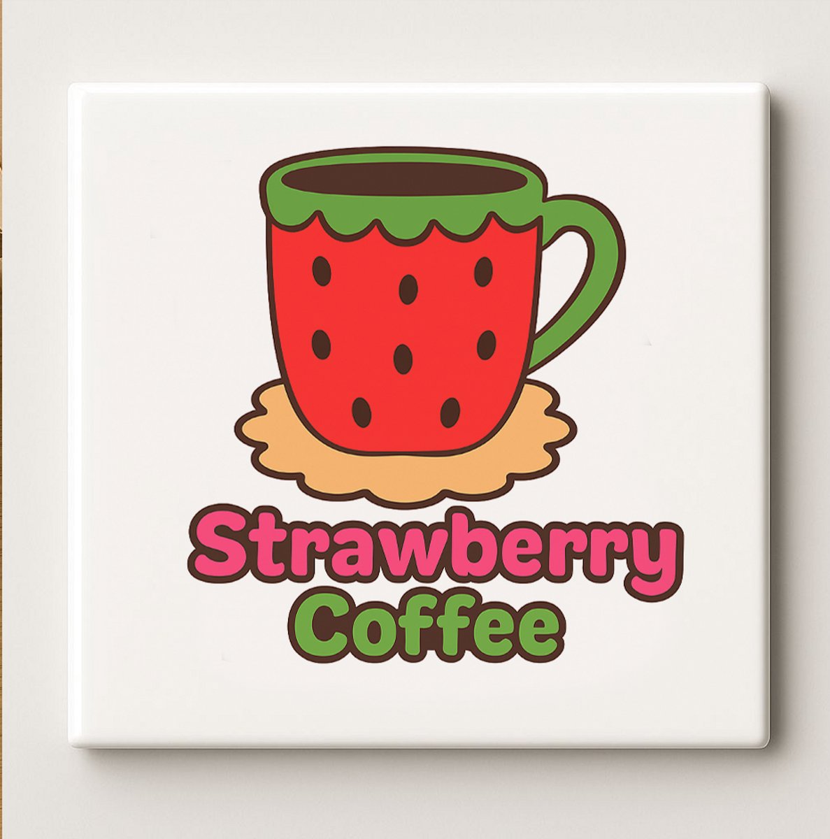Strawberry Coffee Keramische Tegel 15x15 cm – Schattig Fruit Koffiekopje Ontwerp – Leuke K