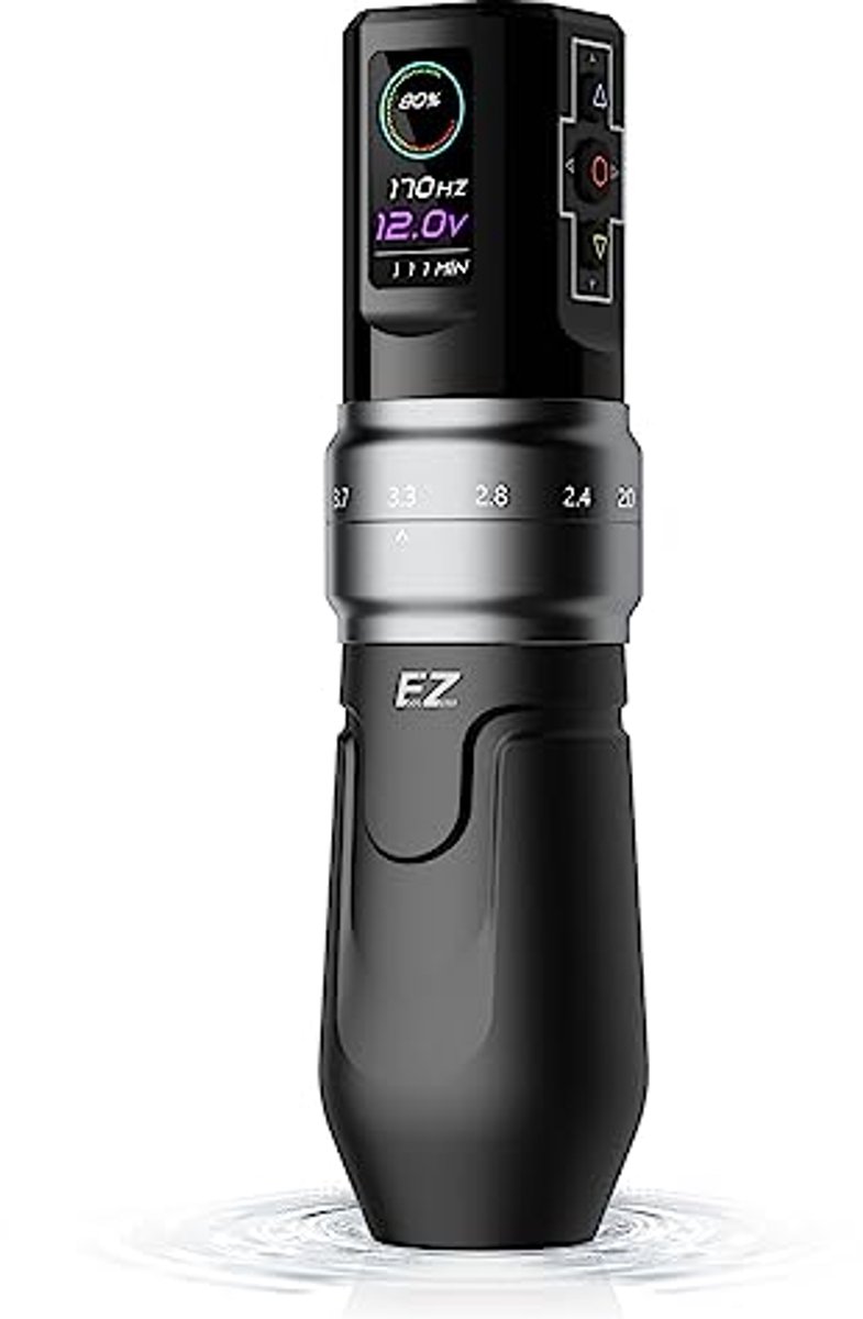 EZ P3 Pro Draadloze Tatoeage Machine - 6 Beroertes 2.0, 2.4, 2.8, 3.3, 3.7, 4.2mm Bluetooth Tatoeage Machine met OLED Digitaal Display 1600mAh Batterijvermogen (Mat Grijs)