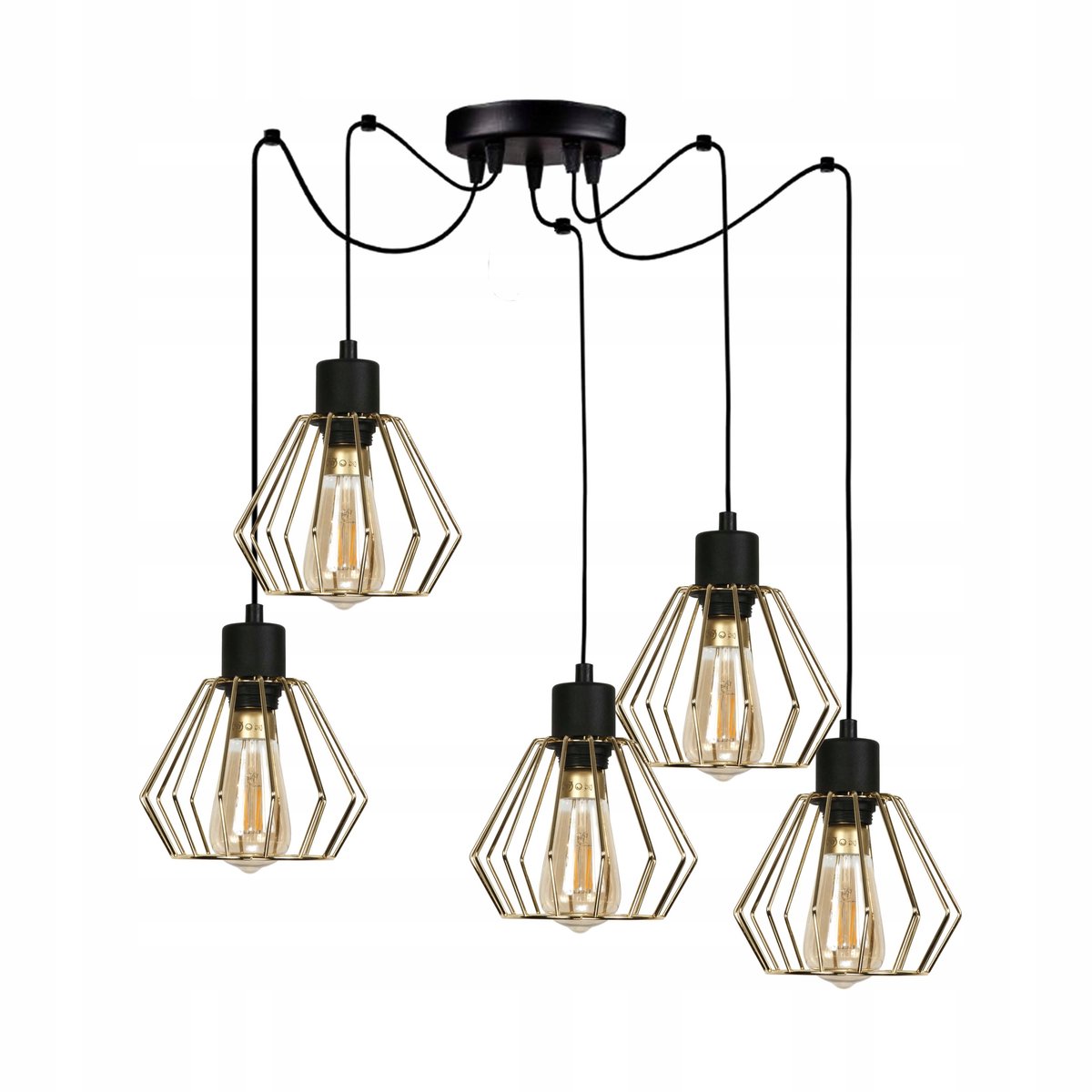 Industriële Hanglamp Spider Metaal Zwart/Messing 5x E27