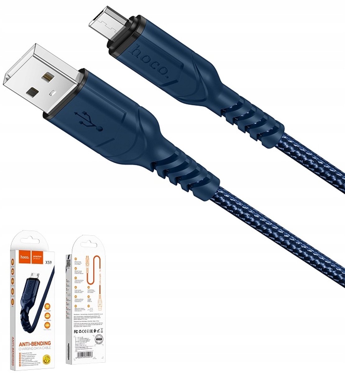 hoco X59 Micro USB Kabel 2.4A Snel Laden 1M Blauw