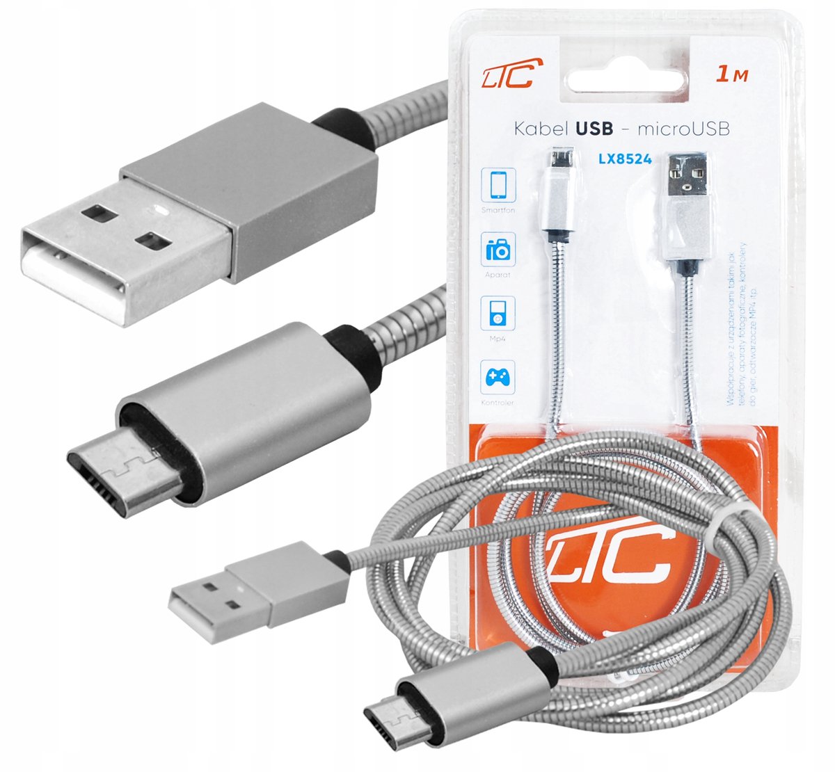 Sterke Grijze USB-A naar MicroUSB Kabel 1M - Snel Laden & Data