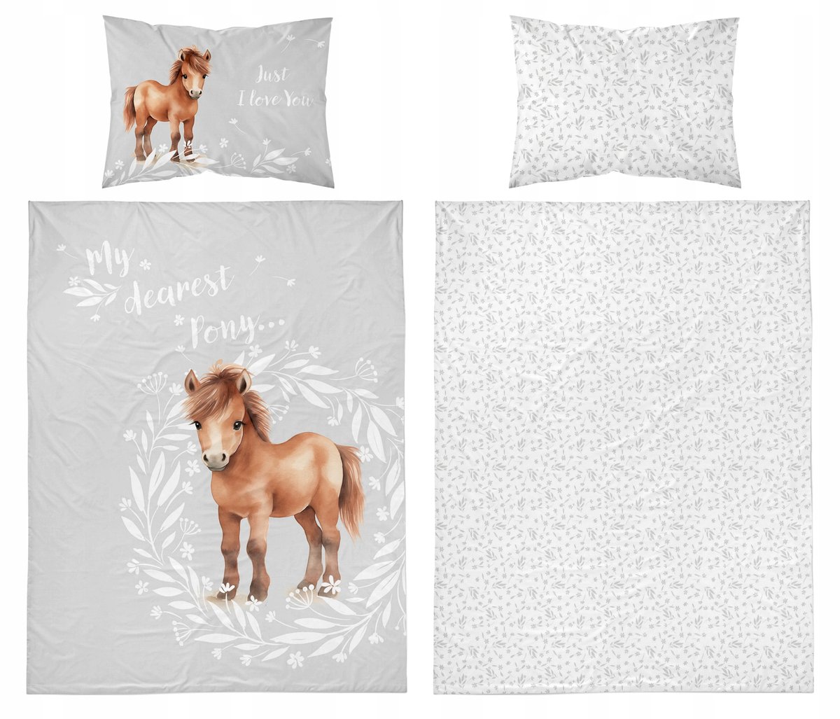 Kinderbeddengoed 2-delig Katoen 120x90 Paard Grijs