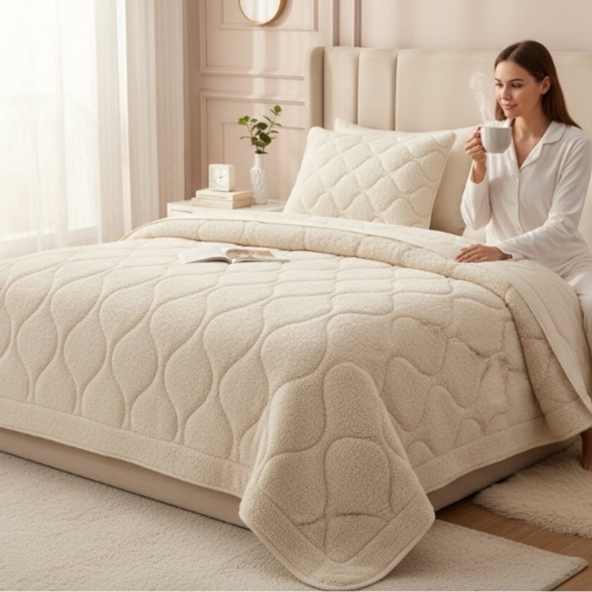 Bedsupplies - Lazy Dekbed - Dekbed Zonder Overtrek - Teddy - 240x200 - Met Kussenslopen 60x70 - Beige