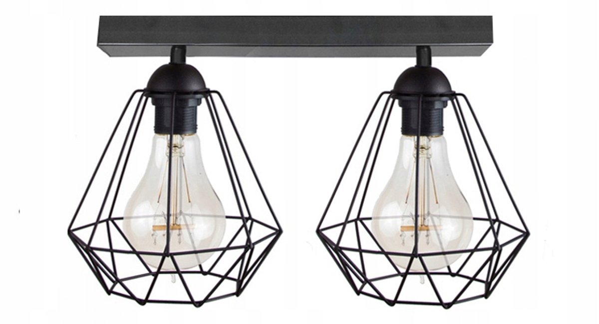 Draadlamp Hanglamp Diamant 15-248 Zwart Metaal E27