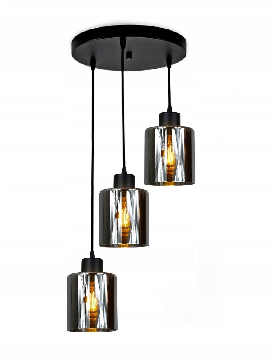 Loft Hanglamp 3xE27 met Glazen Kap - Verstelbare Hoogte