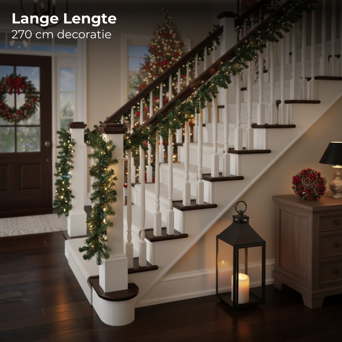 Lomera Guirlande met LED - 270 CM Lengte - Kerstguirlande - Warm Wit Licht - Werkt op Batterijen - Kerst Slinger - Binnenshuis Gebruik - Dennetak Guirlande - Kerstslinger met Verlichting - 6 Uurs Timer - Kerstdecoratie – foto 4