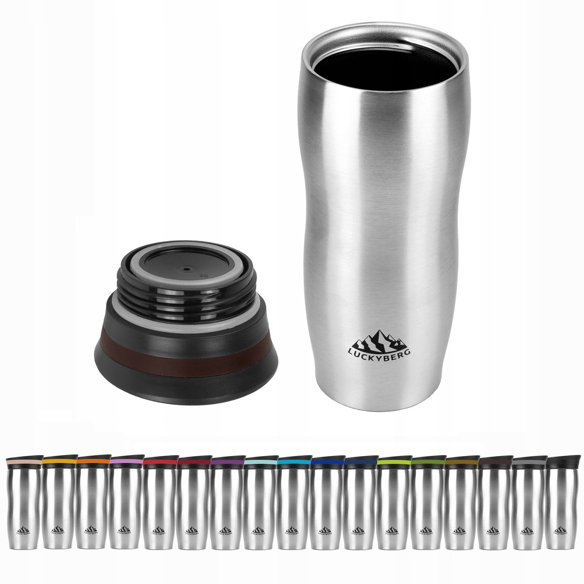 LUCKYBERG Thermosbeker 380ml - RVS, 6u Warm, 8u Koud, Bruin
