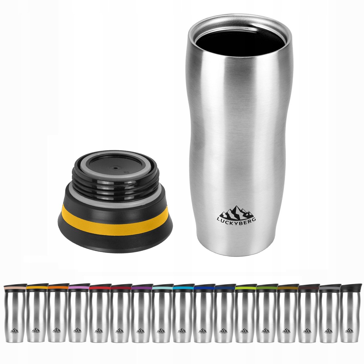 Luckyberg Thermosbeker 380 ml - RVS, 6u Warm, 8u Koud, Geel