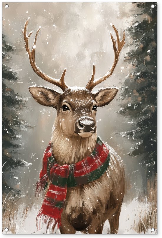 Affiche de jardin 80x120 cm - Décoration de jardin hivernale - Forêt - Renne - Sombre - Affiche pour le jardin - Décoration extérieure - Tableau pour clôture de jardin - Décoration murale sur toile pour jardin - Décoration murale pour balcon