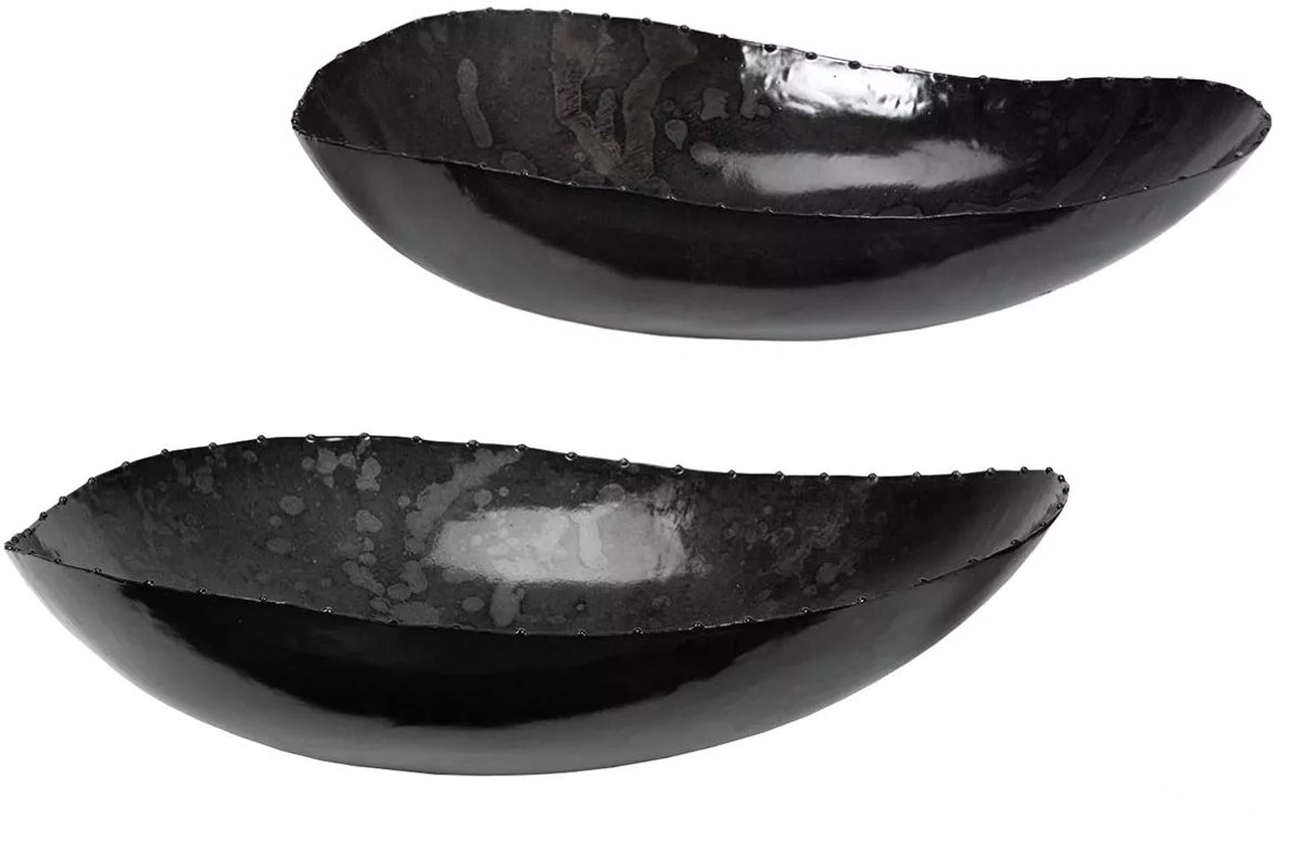 Set van 2 Decoratieve Metalen Miskommen - Zwart