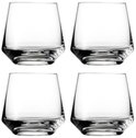 Quatre verres à whisky en cristal de forme large et effilée avec un fond épais.