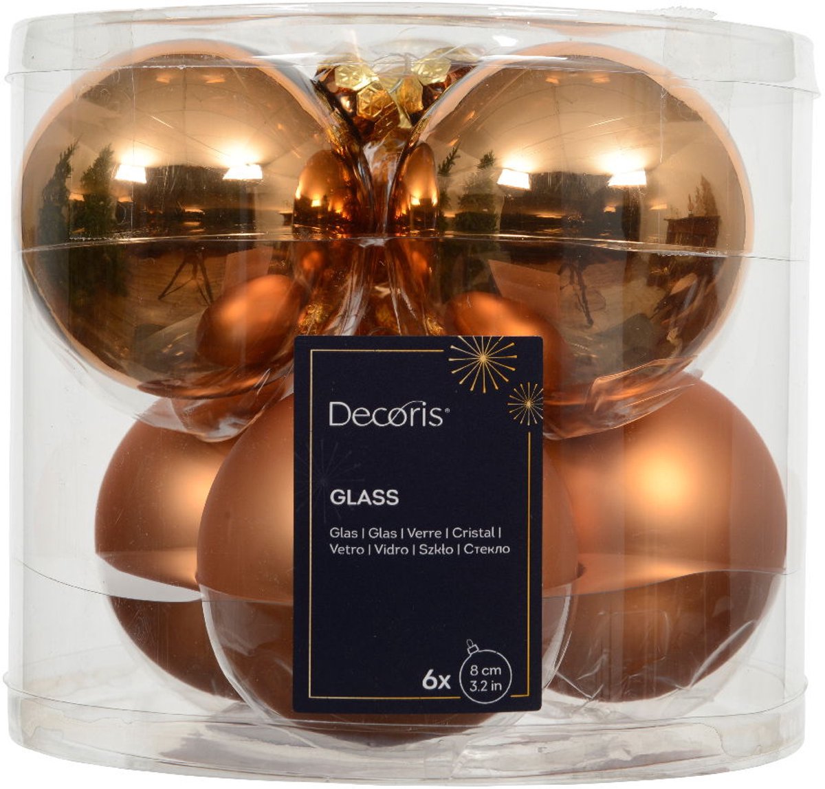 Kerstballen glas d8 cm brandy 6 st