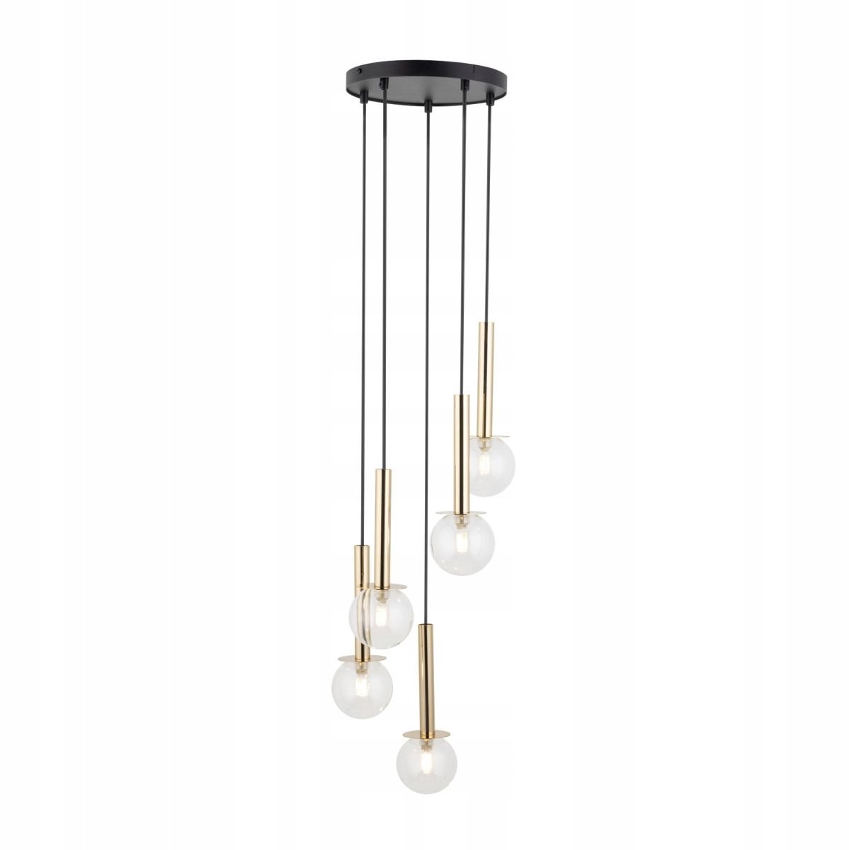 DAISY 5 Hanglamp: Transparante Glazen Bollen, Zwart/Goud