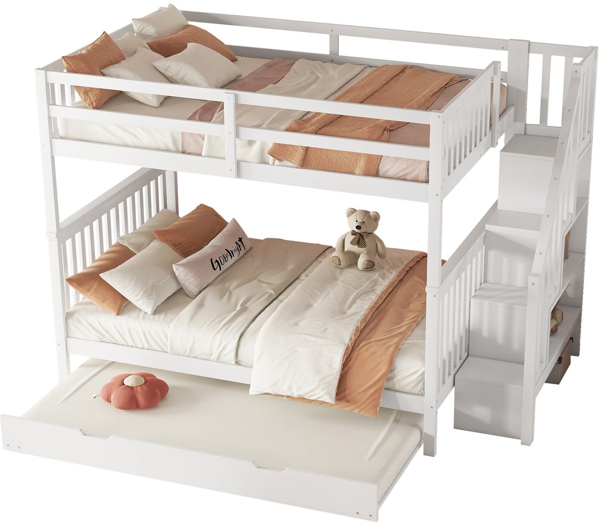 Merax Stapelbed voor 5 Personen met 2 Tweepersoonsbedden 140x200 cm en Extra Uitschuifbaar