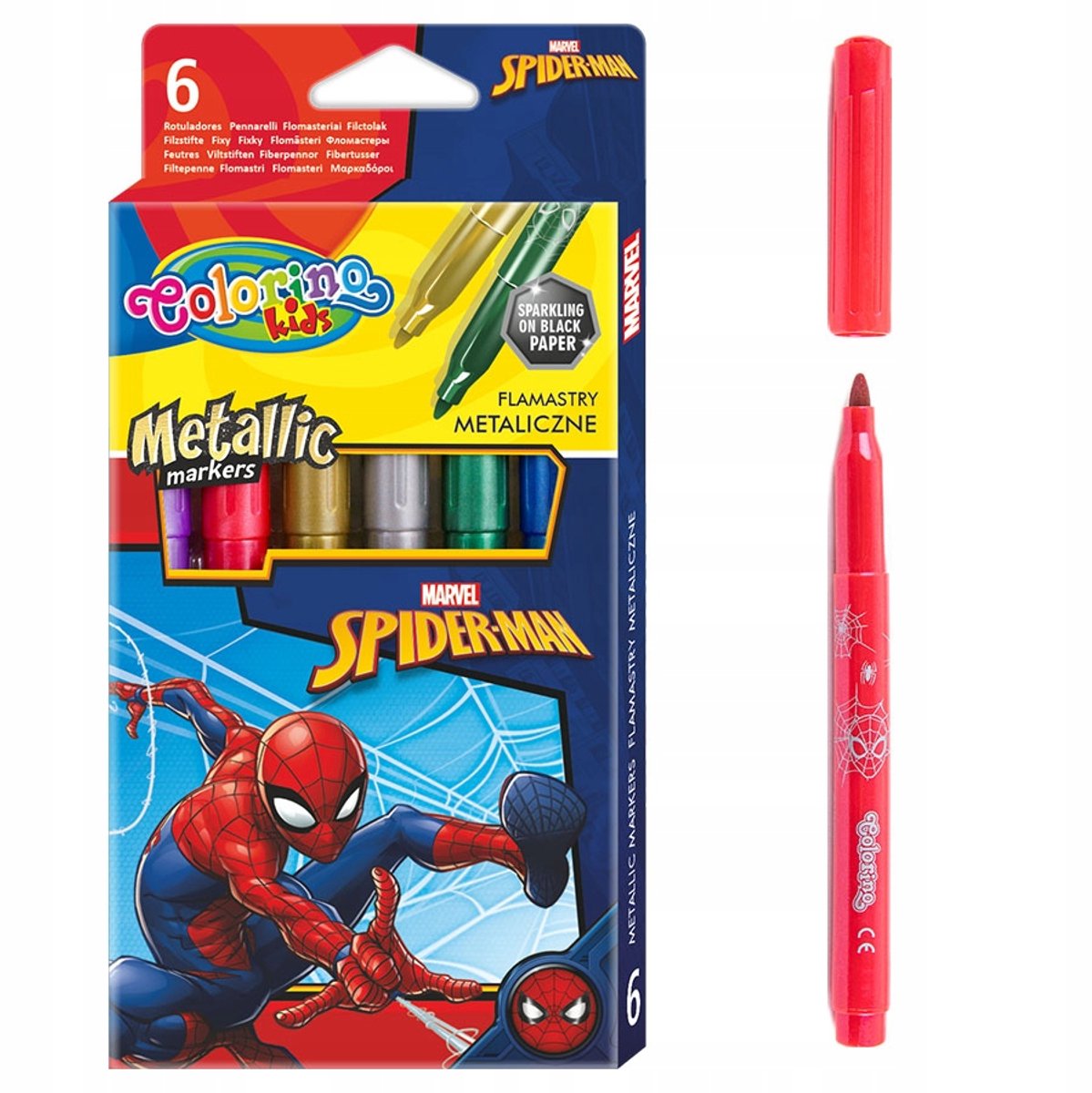 Colorino Disney Spiderman Metallic Markers - 6 Kleuren