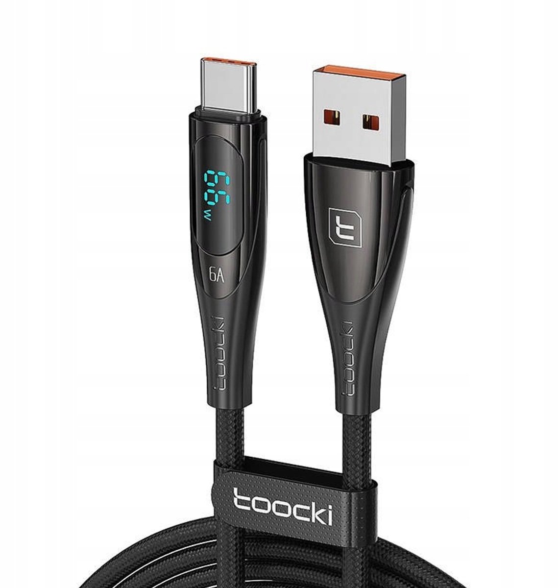 Toocki USB-A naar USB-C Kabel 1m 66W Zwart met Display