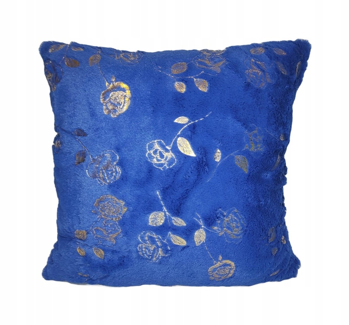 Decoratieve Kussenhoes 40x40cm Blauw met Rozen - Zacht Pluche