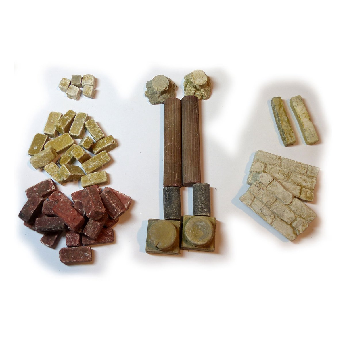 Kerststal Galilea, zuilenset, met 15 rechthoeken, 5 vierkanten, 2 steunen, twee 3-rijige modules, 20 rechthoeken en twee 4-delige zuilen