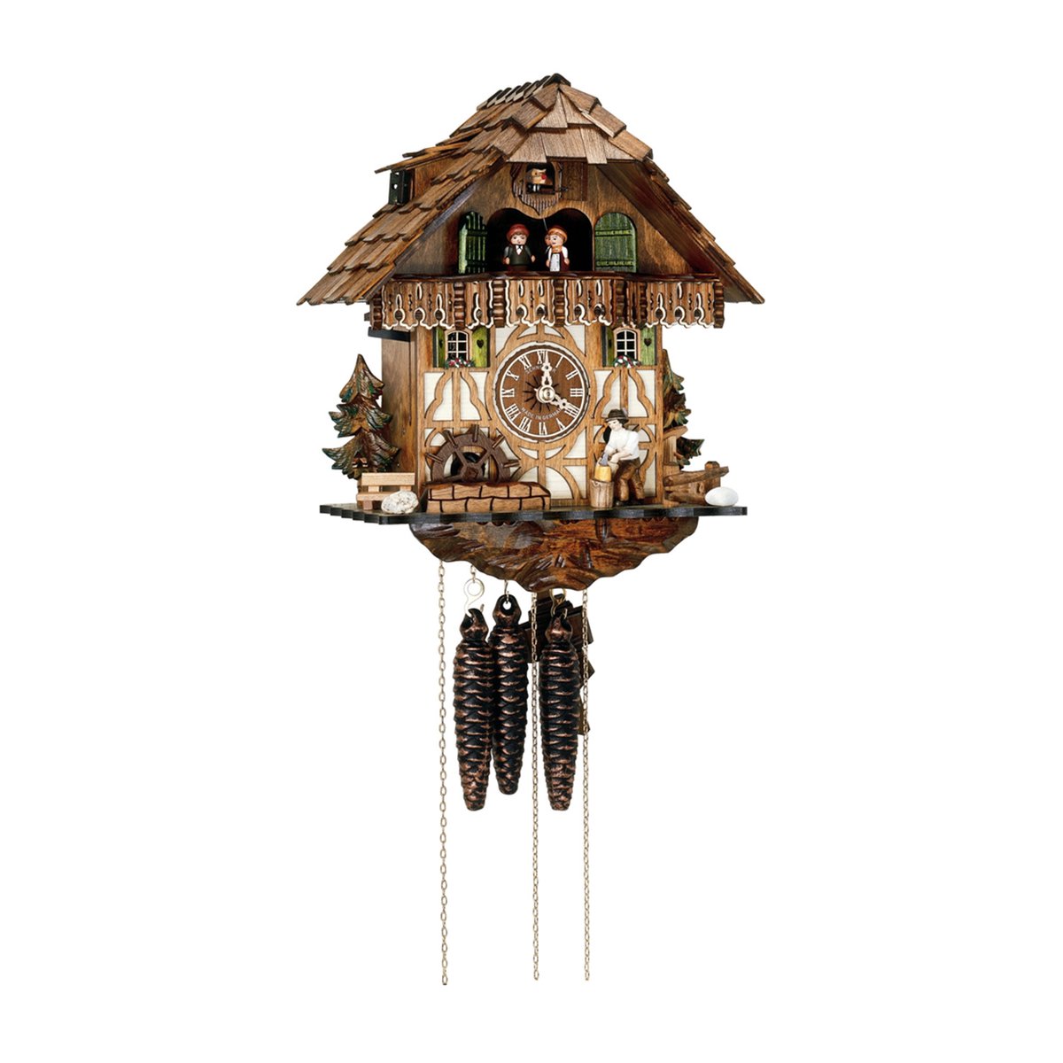 Eisenbach Koekoeksklok van SELVA - Klassieke Zwarte Woud-stijl, handgemaakt - MADE IN GERMANY - Massief houten kast, fijn gedecoreerd - Een waar meesterwerk! (Hoogte: 32 cm) - C336404