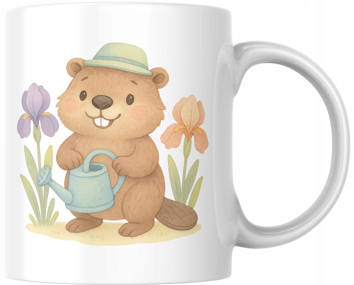 Grappige Beker met Bever Tuinman - 330ml Keramiek