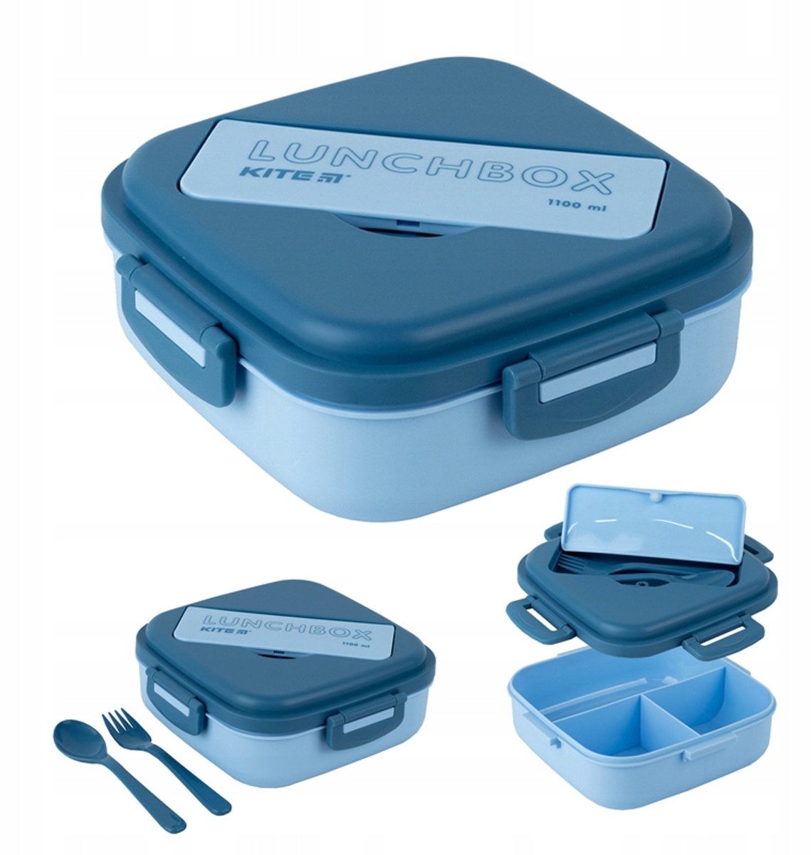 Lunchbox met vakken 1100ml, inclusief bestek, BPA-vrij