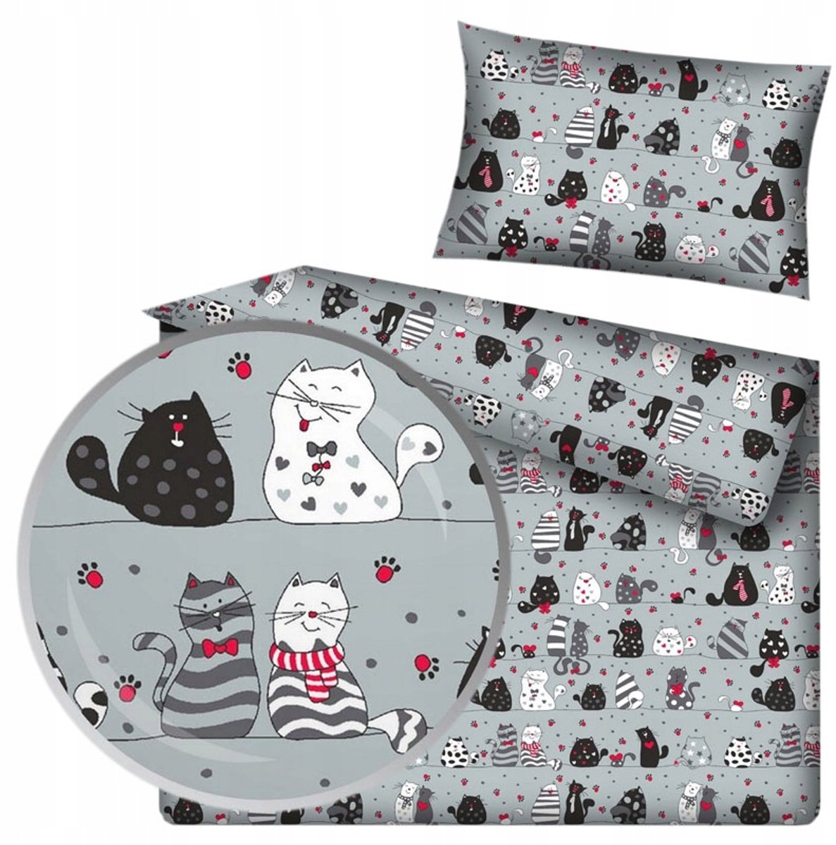 Grijs Katten Dekbedovertrek Set 140x200 cm Katoen