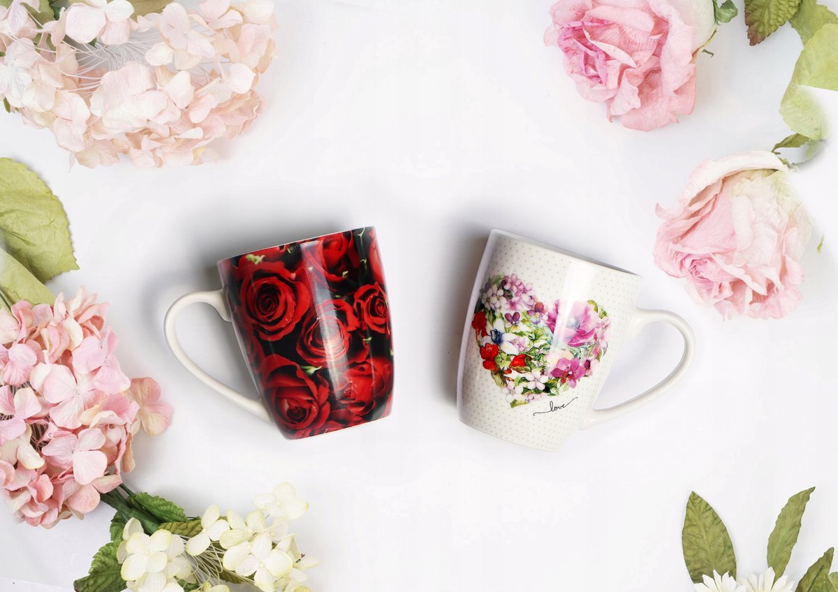 Veroni Loving Mok 360ml - Romantisch Porselein met Bloemenmotief