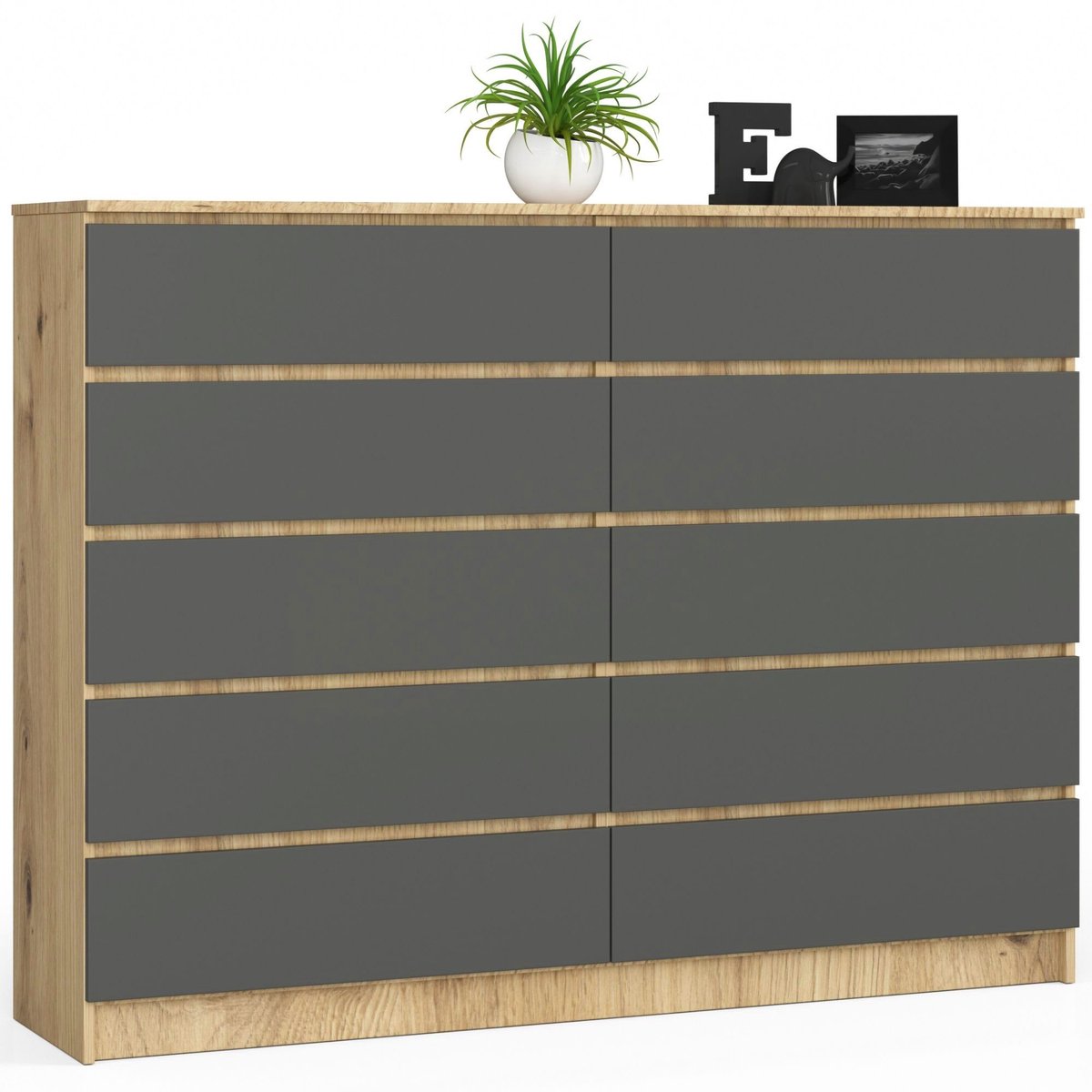 Ladekast K160 met 10 Lades / AKORD Furniture Factory / Artisan Eik - Grafietgrijs / 160 x 121 x 40 cm