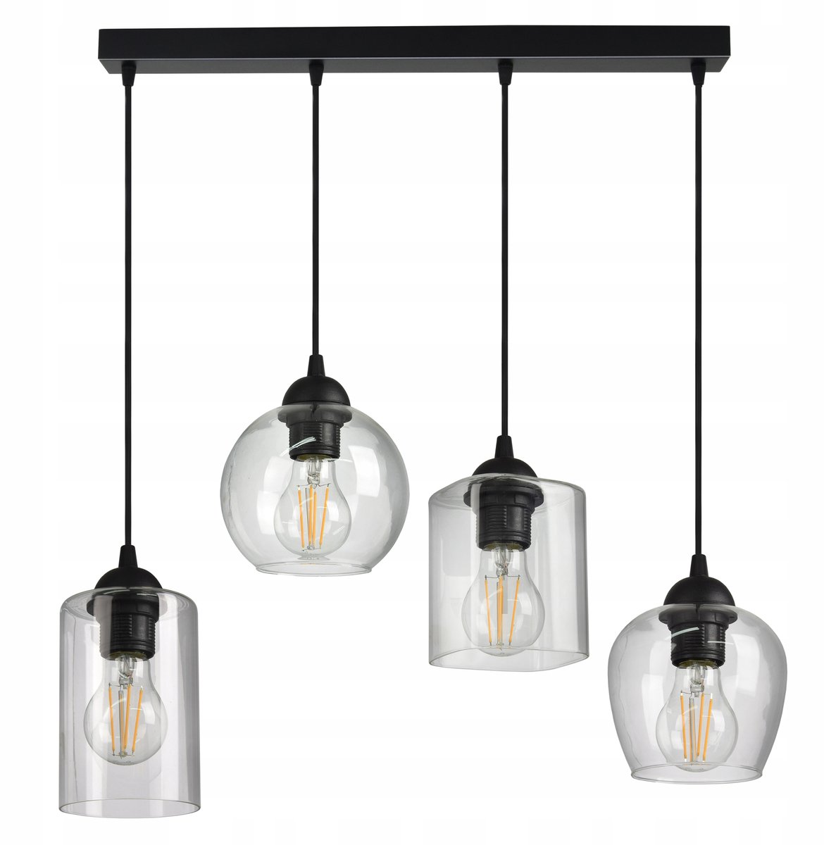 Luxe Glazen Hanglamp met 4 Geometrische Kappen - Zwart Mat