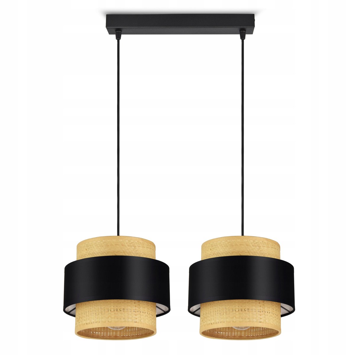 Hanglamp Rotan Zwart/Wit - Stijlvolle plafondlamp met 2 lichtpunten