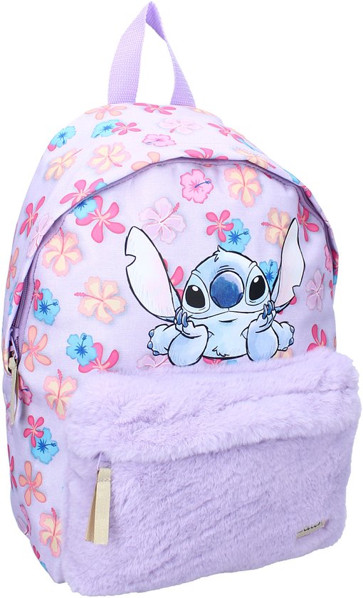 Stitch Furry Fantasy Rugzak - Paars - Bloemen - Faux Fur